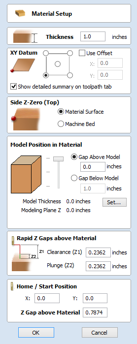 Flat Material Setup - Cut2D Desktop V9.5 Reference Manual